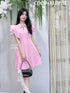 Zipper Collar Down Rose Decor Short Sleeves Mini Dress